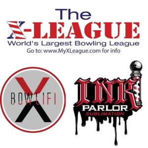 The x league world's largest bowling league logo.