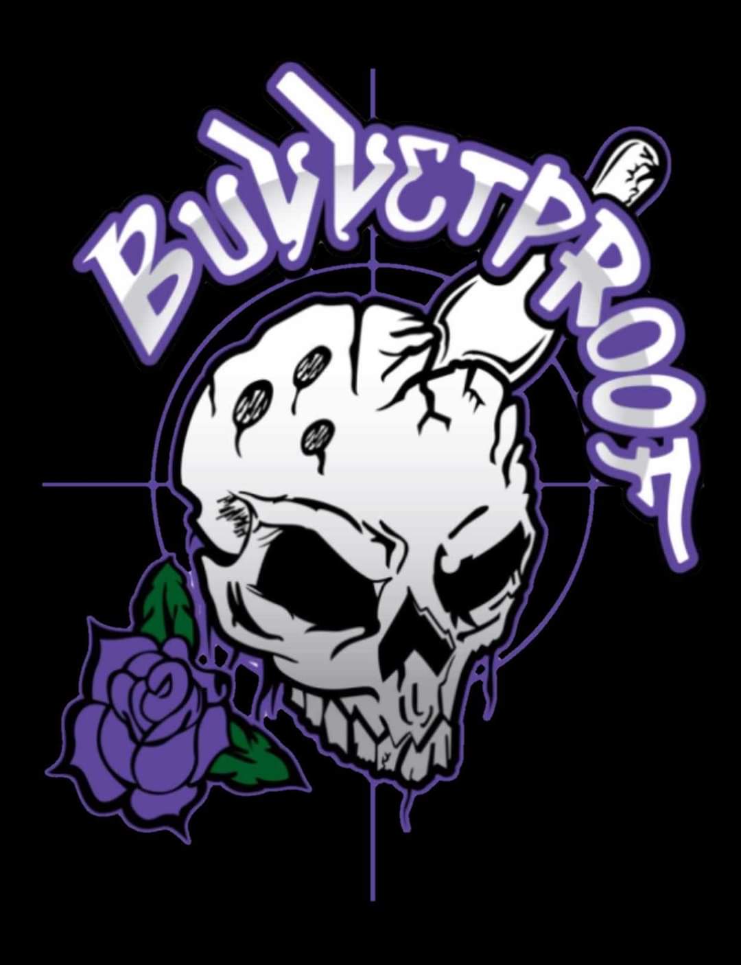 A skull with a rose and a gun on it.