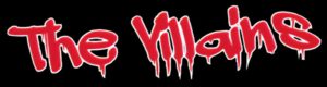A red and white logo with the word " villians ".