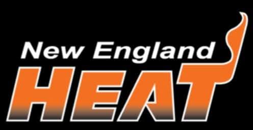 New England Heat logo with bold orange text on black background.