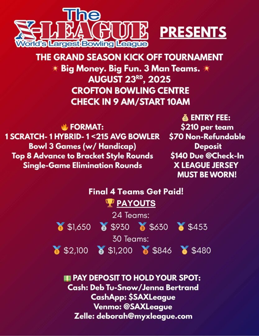 Flyer for The Grand Season Kick Off Tournament at Oakridge Bowling Centre.